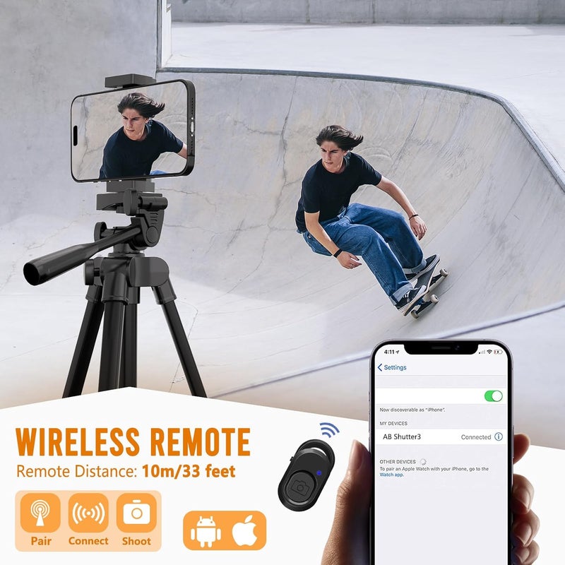 Lusweimi Luswemi 53'' Phone & Camera Mount Tripod Stand with Remote and Holder, Portable Cellphone Tripod Compatible with iPhone 16 Pro Max/15 Pro/Samsung/DJI/GoPro - Image 4